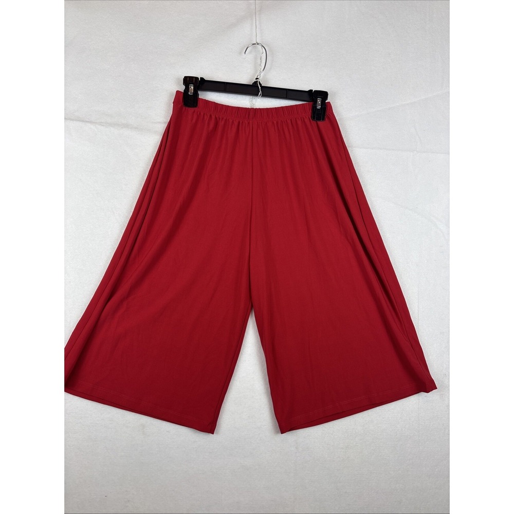 Slinky Brand Women Red Wide Leg Pants Stretch Pull On Cropped Career 7400-M19 S